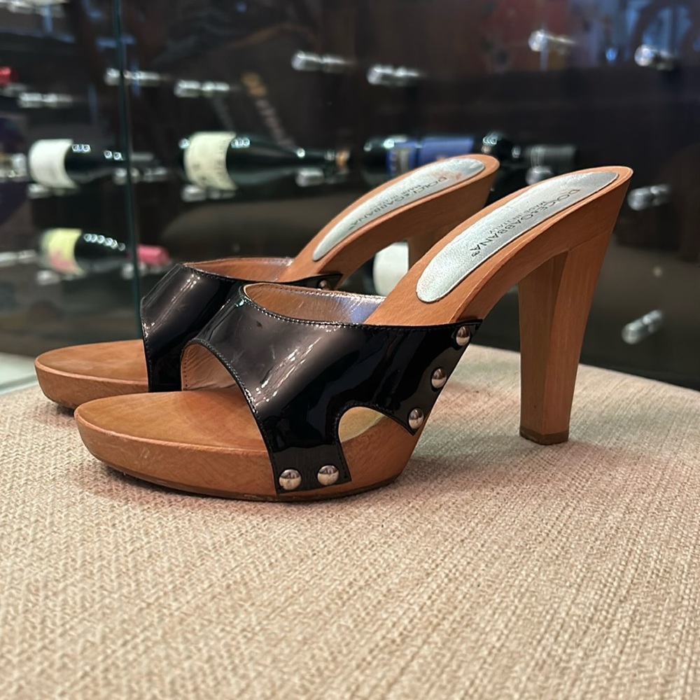 Dolce & Gabbana Black Patent Leather and Wood Platform Heels